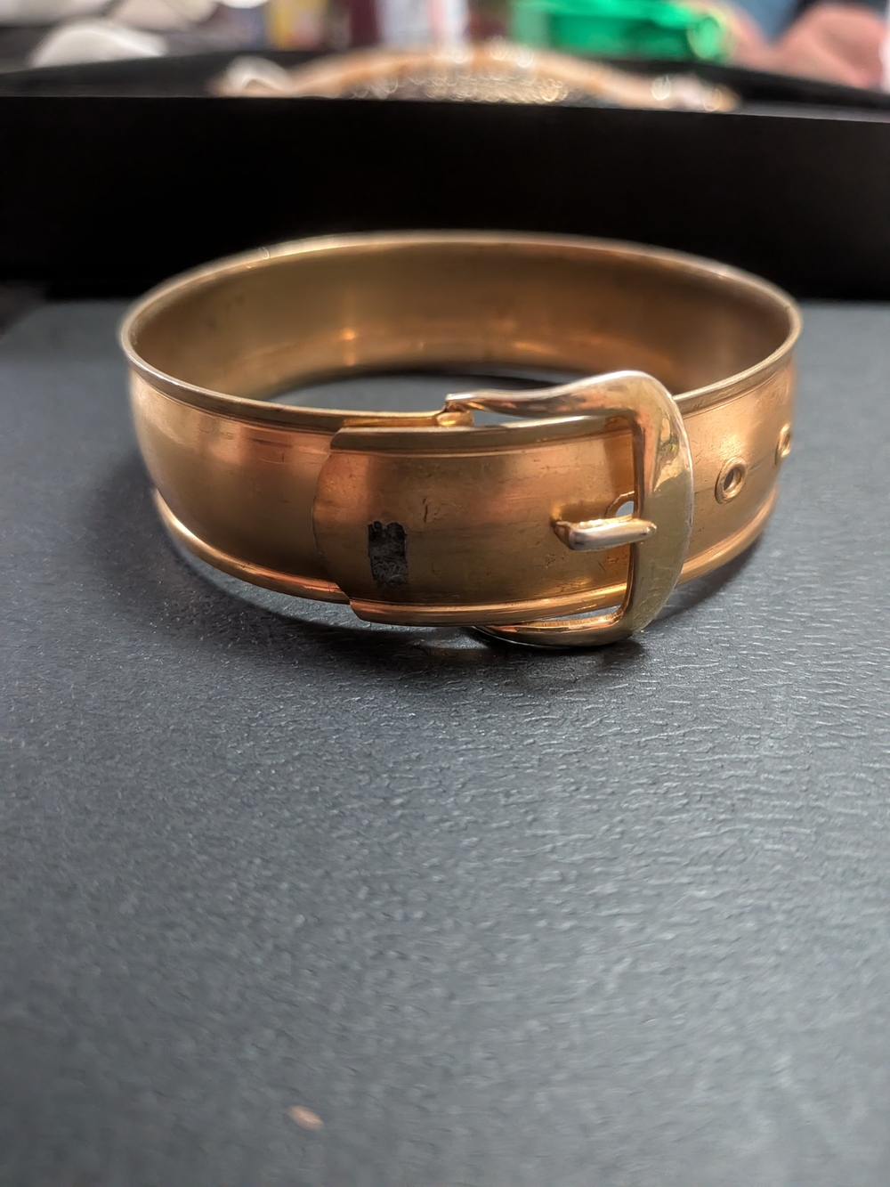 Vintage Gold Tone Wide Belt Buckle Bangle Cuff Bracelet